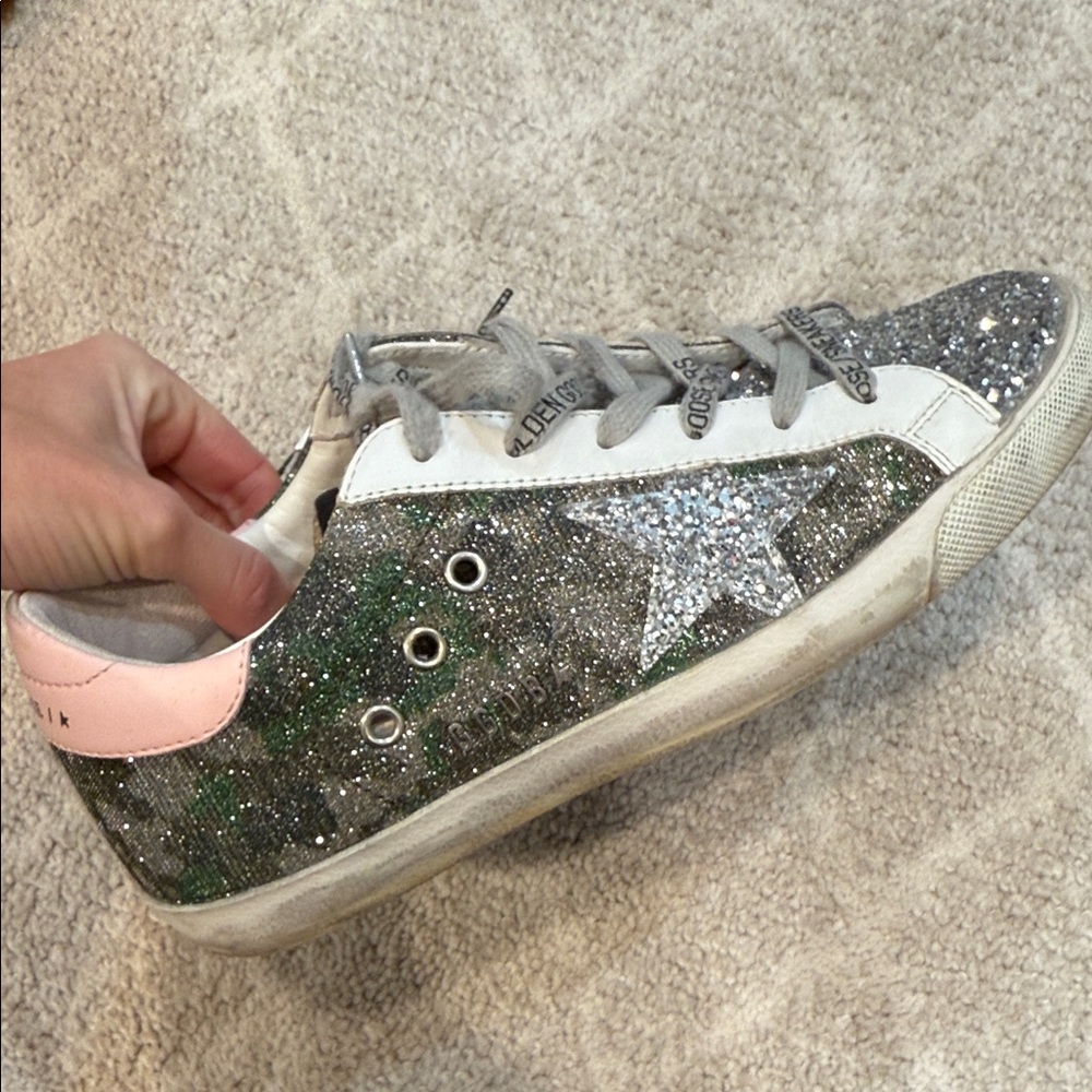 Silver and Green Glitter Sneakers golden goose size 8
